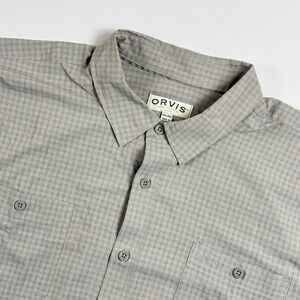 Orvis Mens  XXL Gray‎ Plaid Short Sleeve Button-Up Shirt Lightweight Sportsman